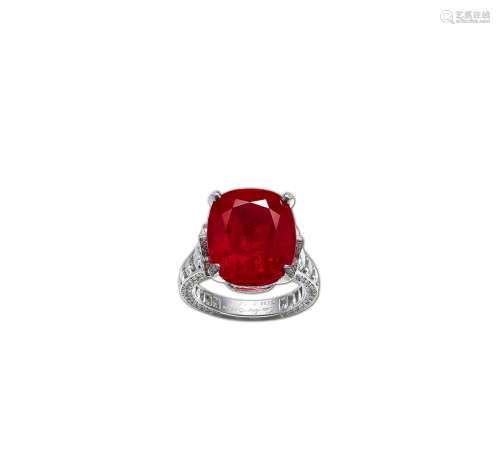 卡地亚设计14.83克拉缅甸“鸽血红”红宝石配钻石戒指