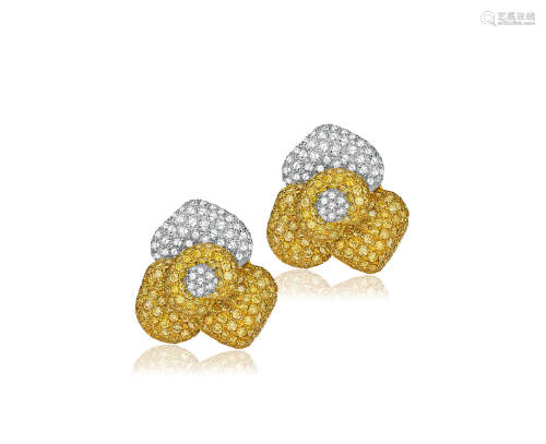 马兰设计黄色钻石及钻石耳环