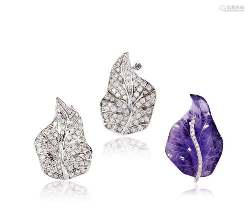 Margherita Burgerner设计钻石及紫水晶耳环 （一组三件）