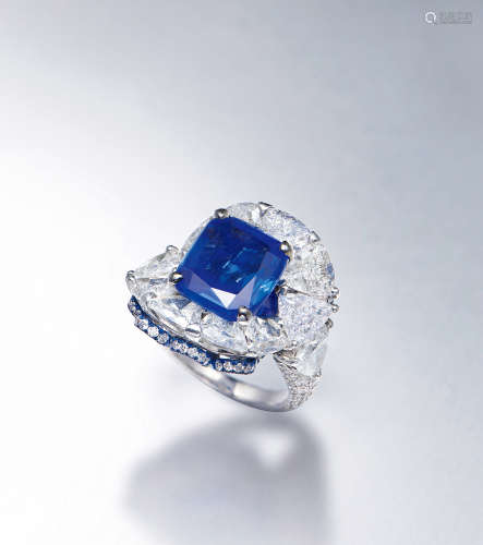 6.91克拉克什米尔蓝宝石配钻石戒指，未经加热