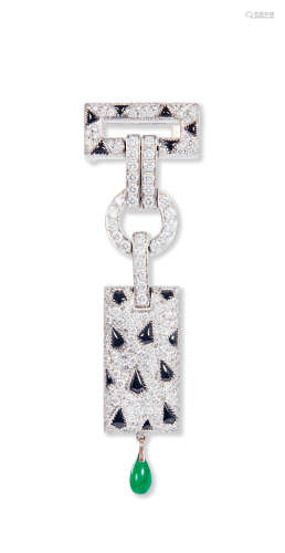 卡地亚设计钻石配黑玛瑙胸针