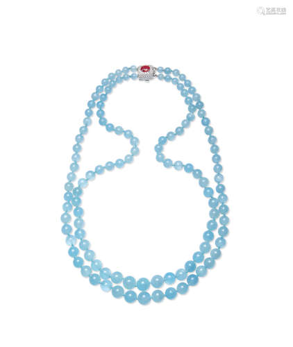 宝格丽设计海蓝宝石，红宝石配钻石项链