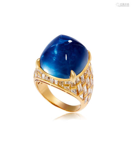 宝格丽设计蓝宝石配钻石戒指