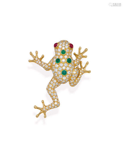 Oscar Heyman设计祖母绿，红宝石及钻石青蛙胸针