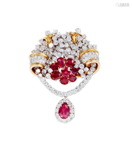 Verdura设计红宝石配钻石胸针