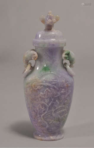 Chinese Lavender Jadeite Vase with Ram Head