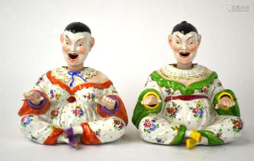 Pair of Dresden Porcelain Nodding Pagoda Figures