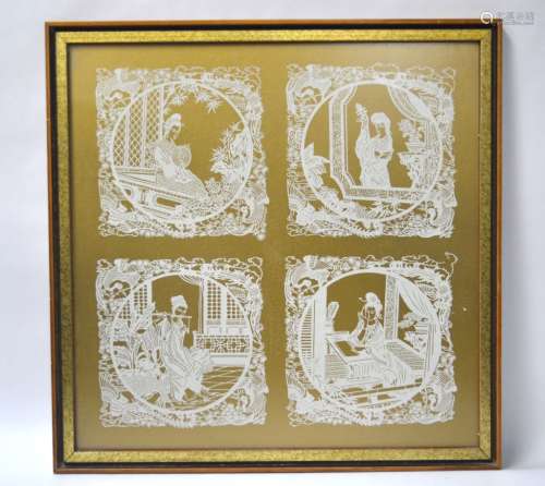 Chinese Framed Four Paper Cut Objects