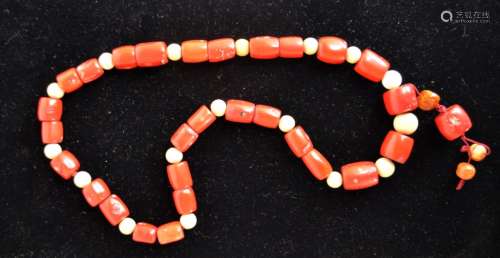 Chinese Coral and Wood Beaded Necklace