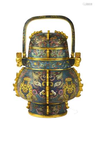Important Chinese Cloisonne Vase with Handle