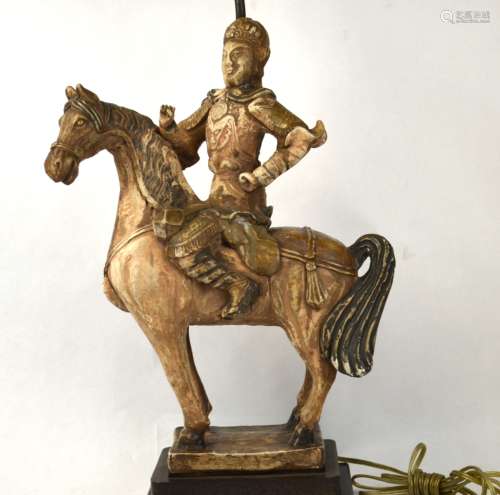 Chinese Ceramic Warrior on Horse Lamp Base
