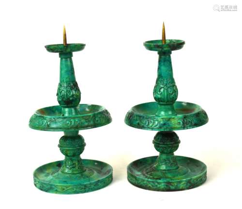 Pair of Chinese Turquoise Candle Stick Holders