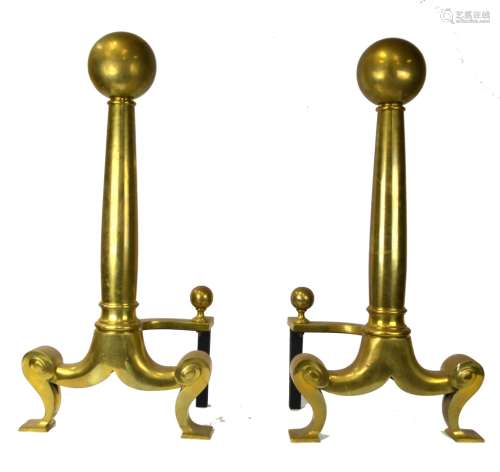 Pair of Antique Solid Brass Andirons
