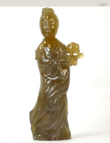 Chinese Carved Agate Guan Yin Sculpture