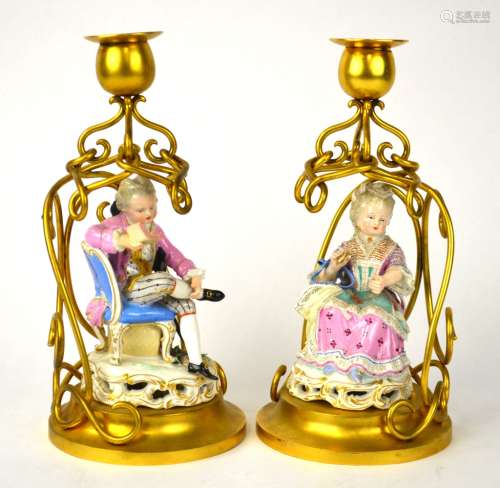 Pair of Meissen Figural Candle Stick Holders