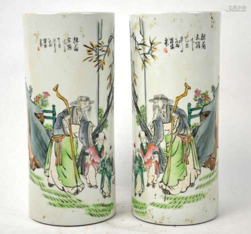 Pair of Chinese Porcelain Famille Rose Hat Stands