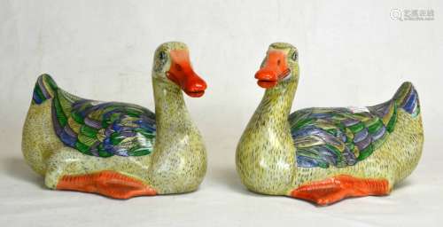 Pair of Chinese Famille Rose  Ducks