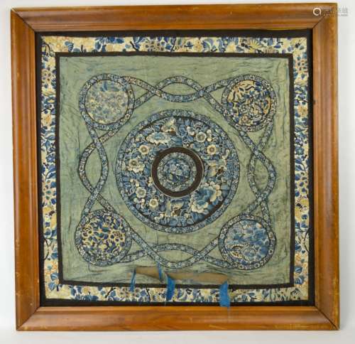Chinese Wood Framed Silk Embroidered Panel