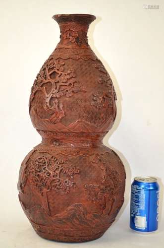 Large Chinese Carved Cinnabar Double Gourd Vase