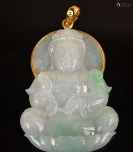 Jadeite Guanyin Pendant with 18K Gold Bezel