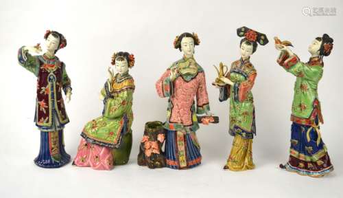 Five Chinese Famille Rose Figures