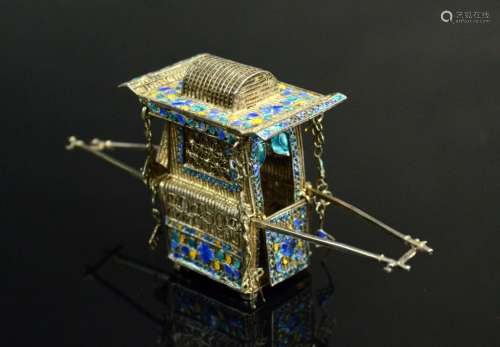 Chinese Miniature Sedan Chair of Silver and Enamel
