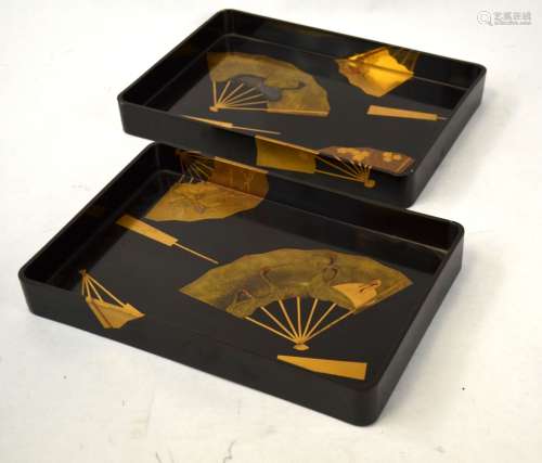 Two Japanese Rectangular Lacquer Trays