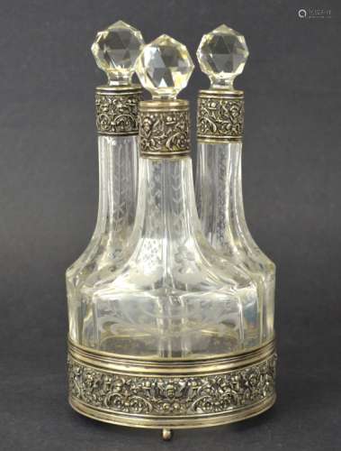 Three Fitted Bolltes Decanter Set in Silver Liner