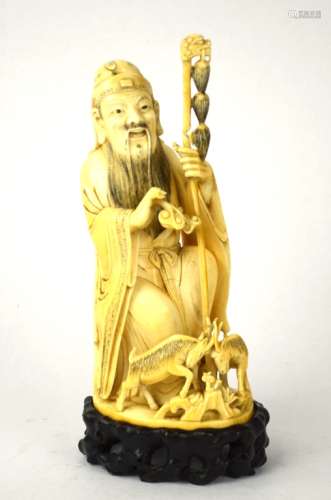 Chinese Carved Bone Figure with Wood Stand