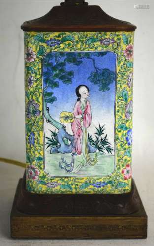 Chinese Enameled Brass Lamp