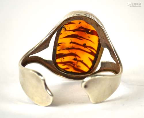 Silver Bangle Bracelet with Amber