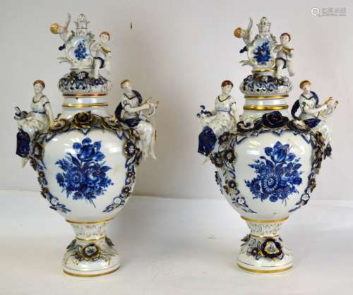 Pair Tall Porcelain Lidded Vases Possibly Italian