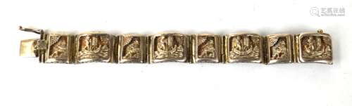 European Antique Silver Panel Link Bracelet