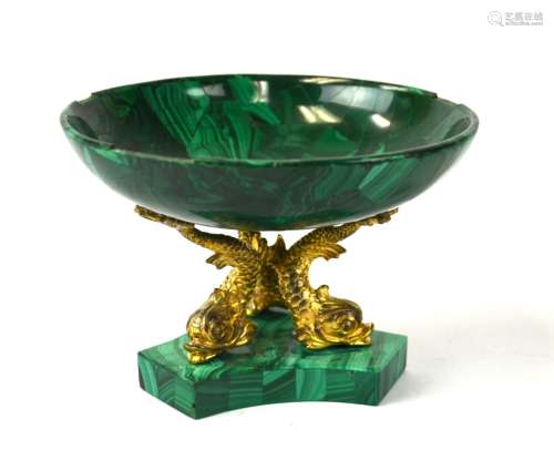 A Malachite with Bronze Standing Bowl