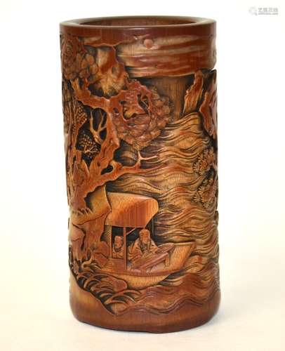 Finely Carved Chinese Bamboo Brush Pot