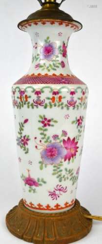 Chinese Porcelain Famille Rose Vase Lamp Base