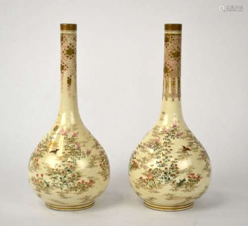 Pair of Japanese Satsuma Long Neck Vases
