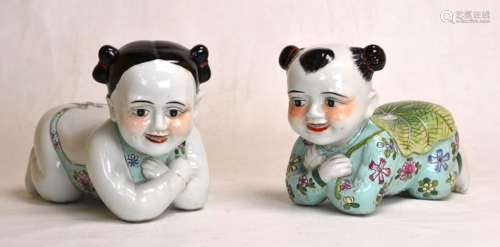 Pair of Chinese Porcelain Figural Pillows