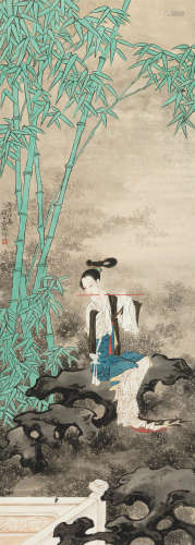 俞明 1926年作 仕女 立轴 设色纸本
