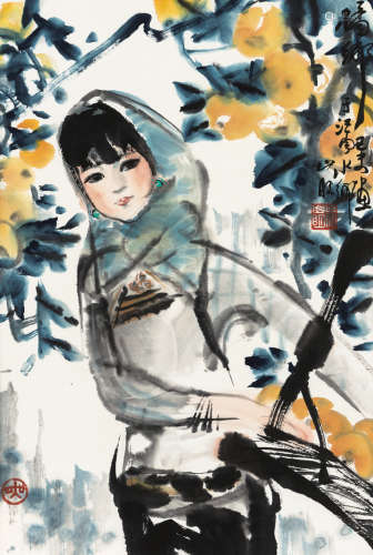 吴山明 1979年作 橘乡 镜框 水墨纸本