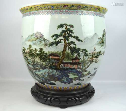 Chinese Enameled Porcelain Fish Bowl or Planter