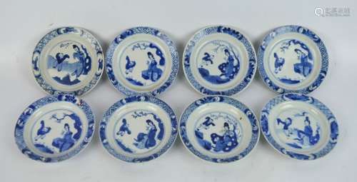 8 Chinese Kangxi Blue & White Miniature Plates