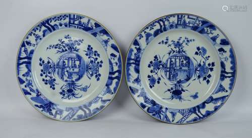 Good Pair Chinese Kangxi Blue & White Chargers