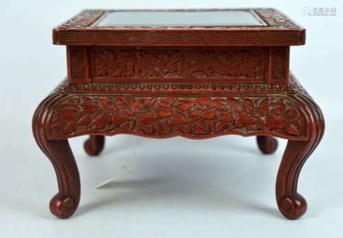 19th C Chinese Carved Cinnabar Red Lacquer Stand