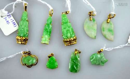 9 Chinese Carved Antique Natural Jadeite Pendants