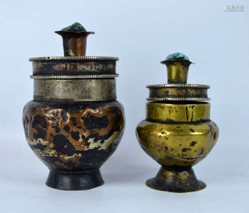 18th/19th C Tibetan Metal Containers with Covers