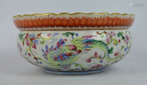 19thC Chinese Enameled Porcelain Dragon Bowl