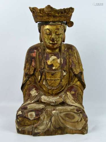 Ming Dynasty Chinese Gold Lacquered Wood Guanyin