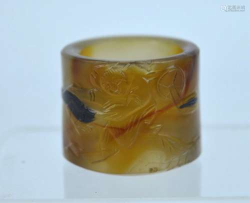 Rare 19th C Chinese Carved Agate Archer's Ring