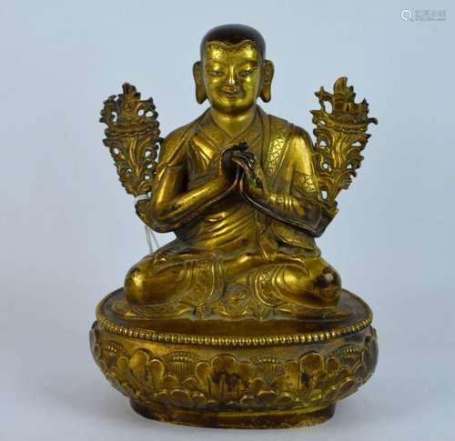 Tibetan Gilt Bronze Figure of a Lama